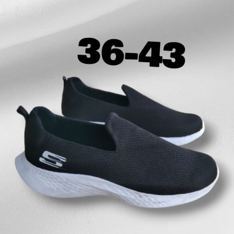 Sepatu Slip On Mules Pria Wanita Skecher Hitam Polos Sol Ringan