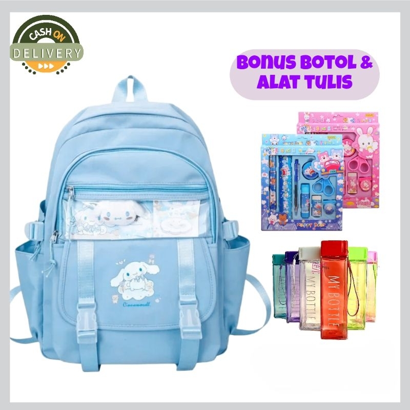 Tas Ransel Sekolah Anak Perempuan Cinamorol Bonus Alat Tulis Botol Minum Lucu Backpack Fashion Anak 