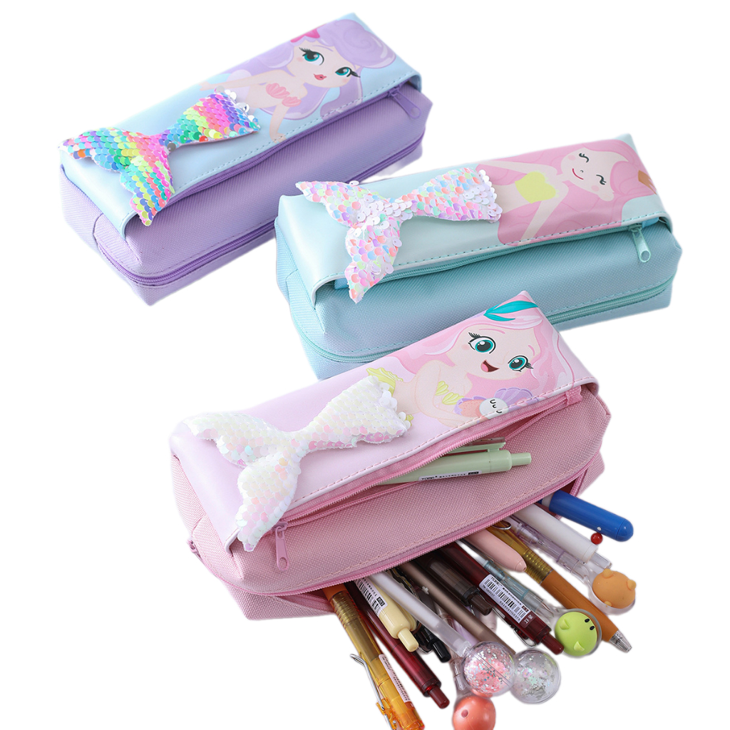 

Indolapak Tempat Kotak Pensil Anak Laki-Laki Perempuan TK SD SMP Motif Kartun Transparan Anti Air Mermaid Dino / Pensil Case- KP014