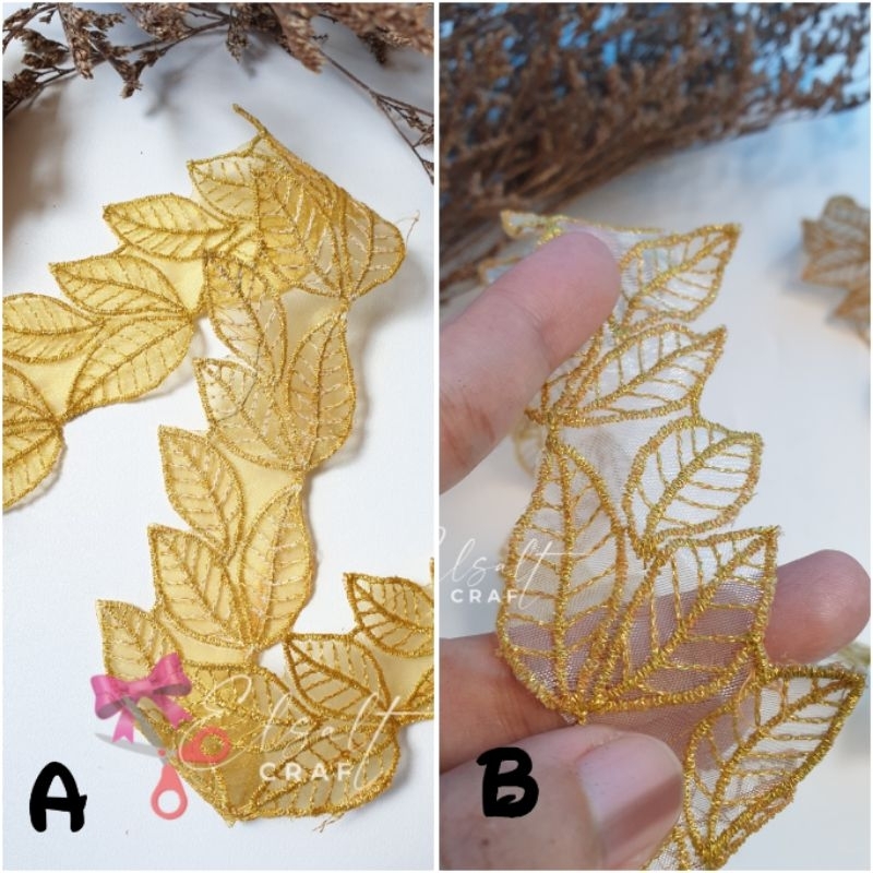 Aplikasi 3 Daun Renda Brokat Gold