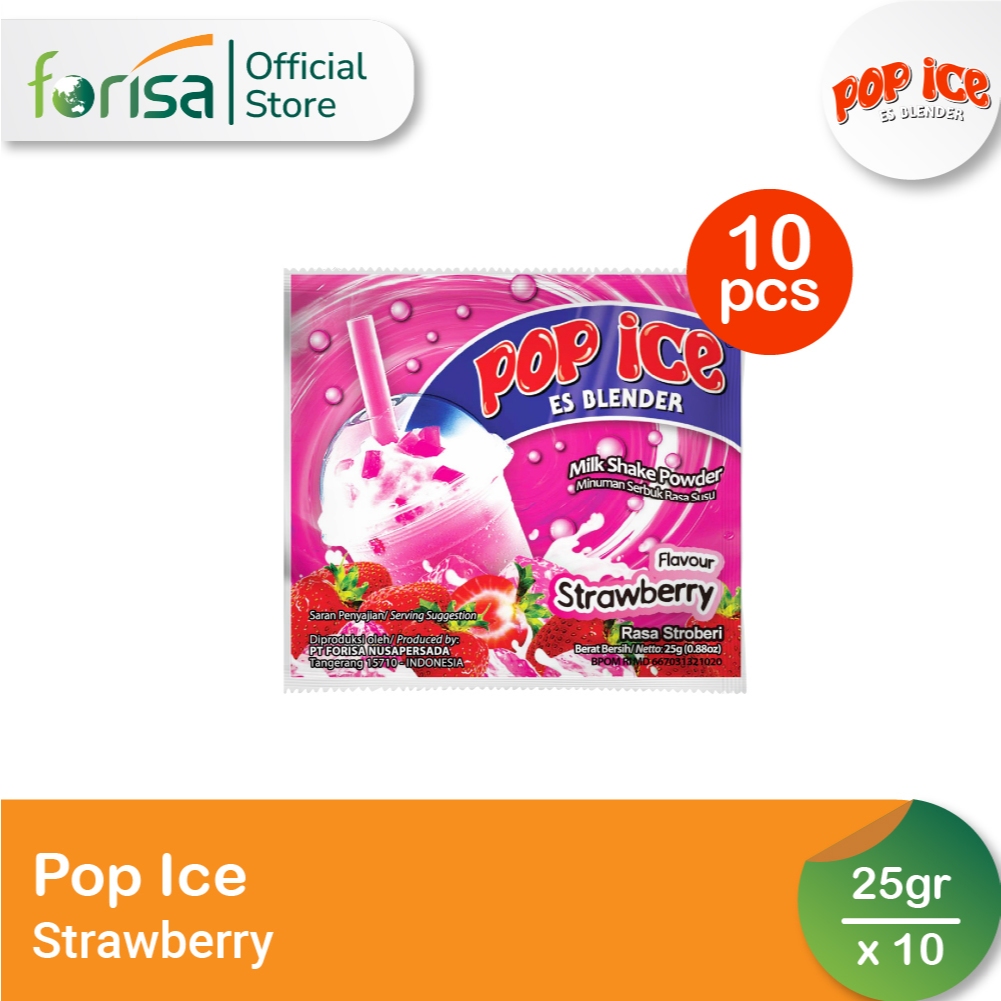 

Pop Ice Milk Shake Powder Stroberi 25 gr 10 Pcs