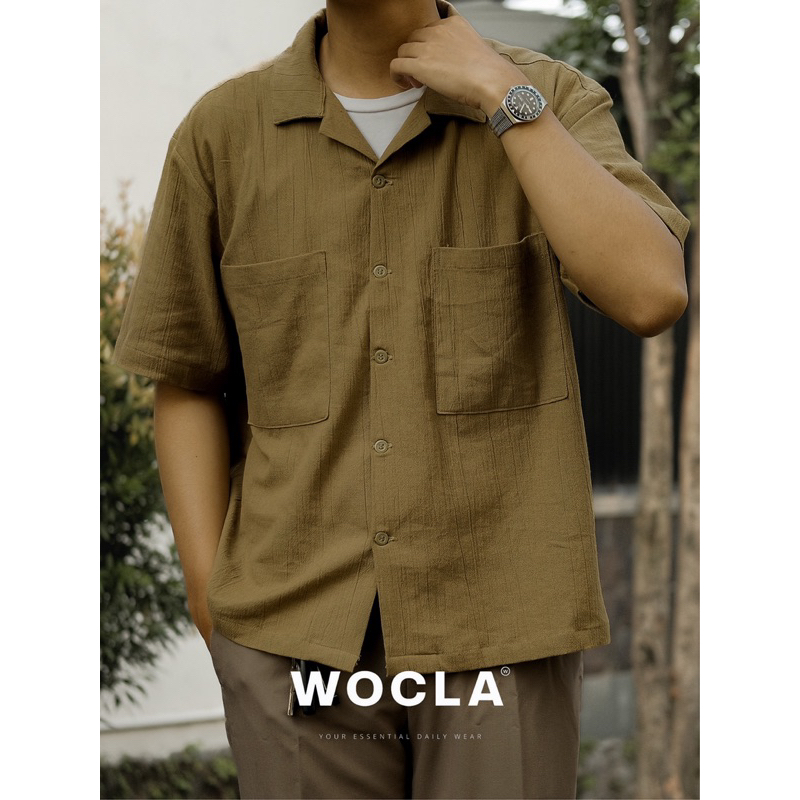 Kemeja Linen Crinkle / Kemeja Pria / Kemeja Linen / Kemeja Cowok / Kemeja Lengan Pendek / Kemeja Ove