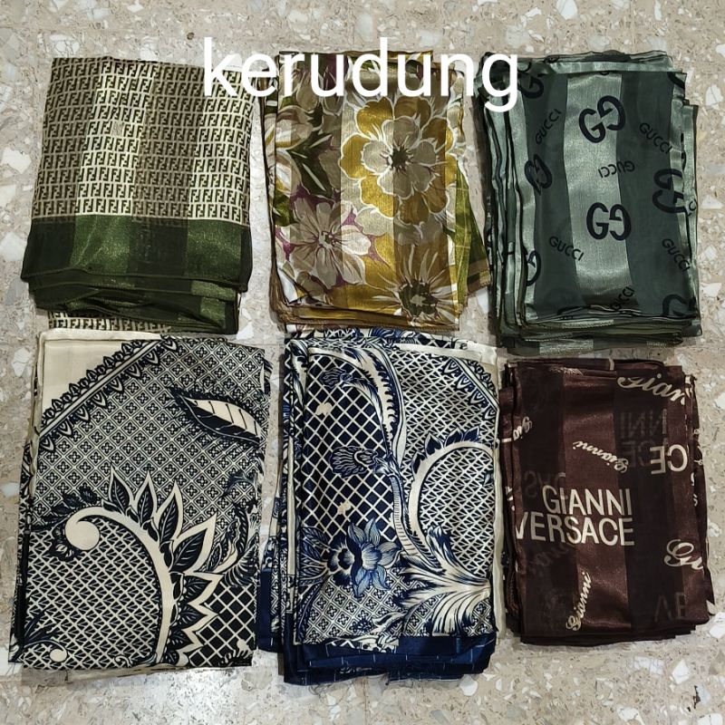 Kerudung segi empat motif / Hijab motif bahan semi sutra
