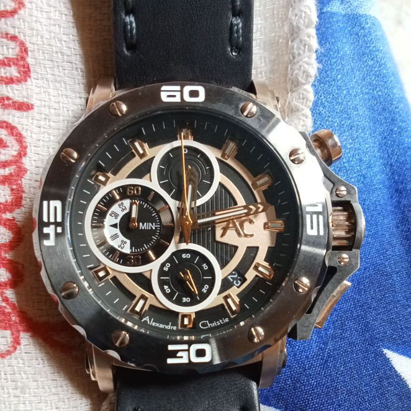 jam tangan pria tali kulit alexandre christie