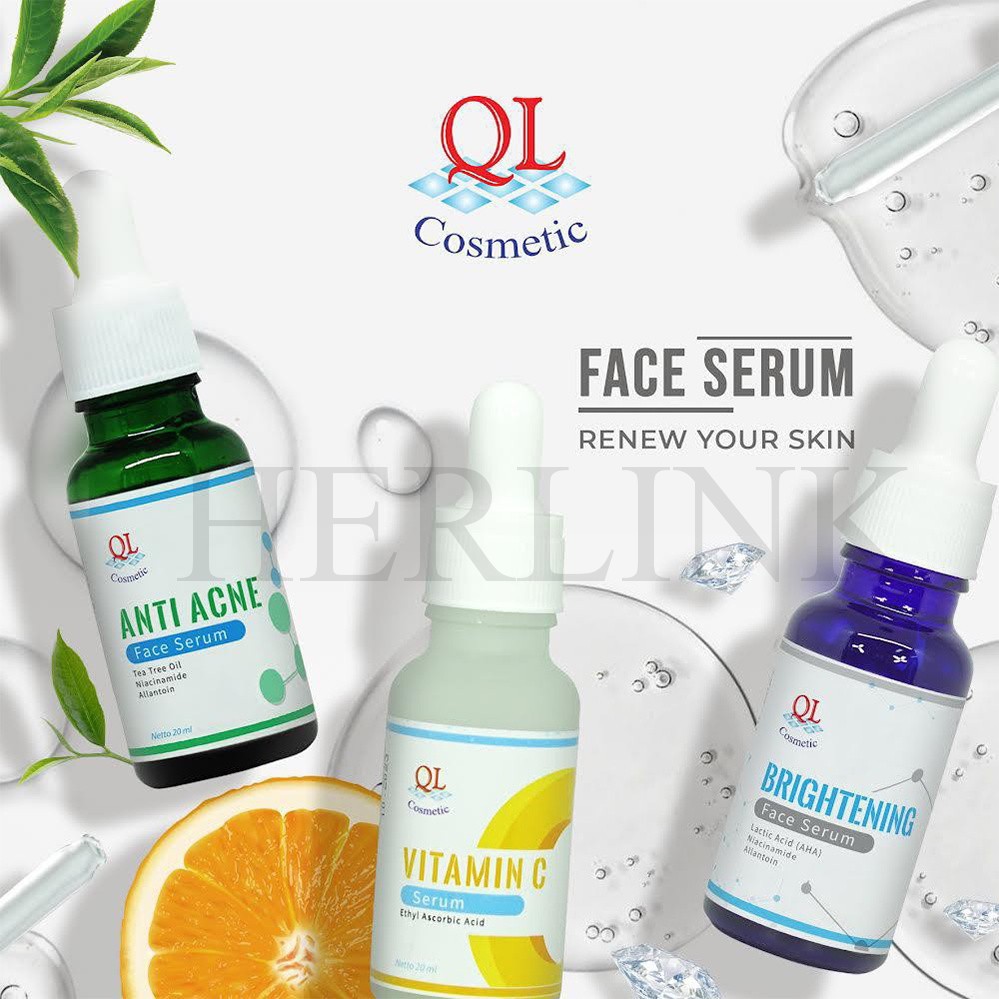 QL Cosmetic Face Serum Anti Acne | Brightening AHA | Vitamin C 20ml Essense Wajah Skincare Wajah