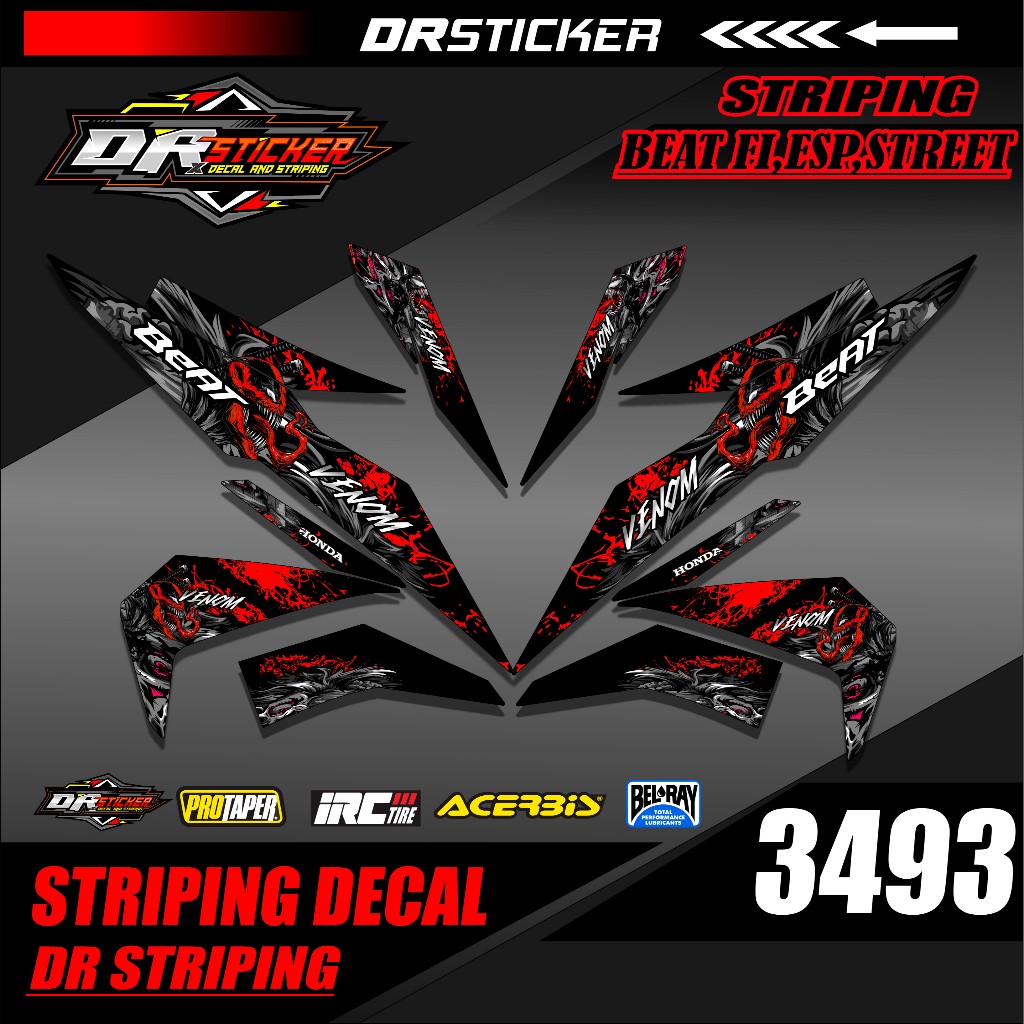 3493 Striping Beat Fi/street Lis Variasi venom Semifull Stiker Motor Honda Beat Fi/Street 2016-2019 