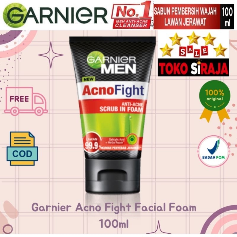 GARNIER MEN ACNO FIGHT FACIAL FOAM 100 ML ANTI ACNE SCRUB IN FOAM 100 ML / FACIAL WASH GARNIER MEN A