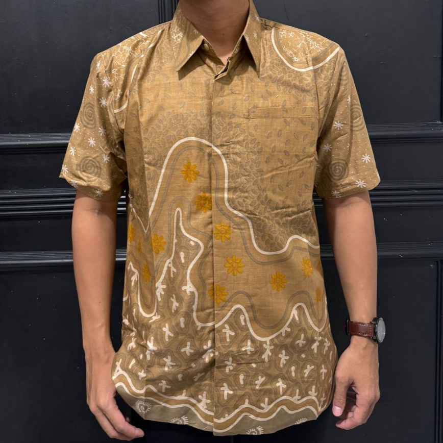 RISNA BATIK Hem Batik Lengan Pendek Lapis Furing Premium HMF 82 Coklat