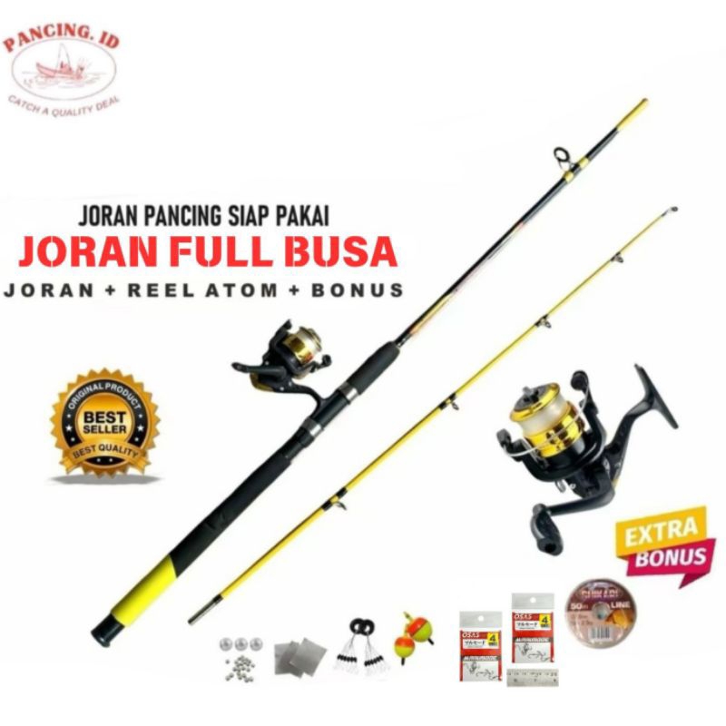 Set Lengkap Siap Pakai Joran Pancing  Daido / Shikari Fiber Solid Sambung Tengah Full Busa
