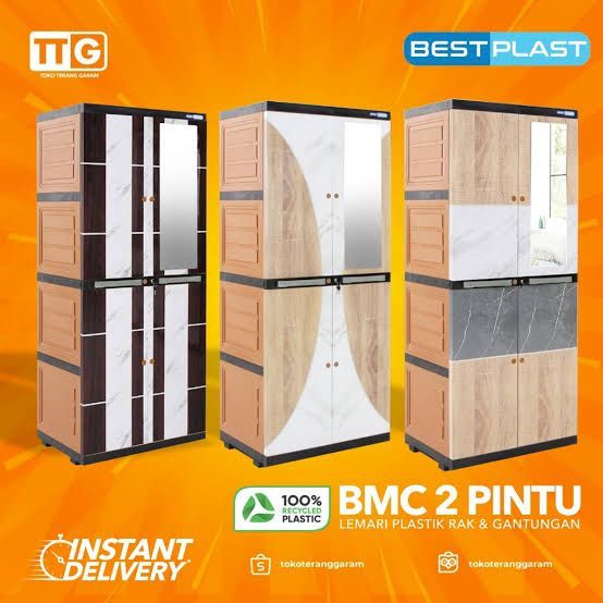Best Plast by Olymplast Lemari Pakaian Plastik Rak 2 Pintu / Lemari Baju Plastik Gantung 2 Pintu Den