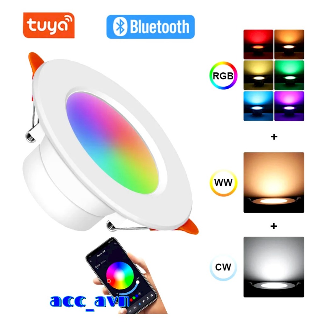 TaffLED Lampu Downlight LED Smart Bulb Bluetooth Tuya 10W RGBCW