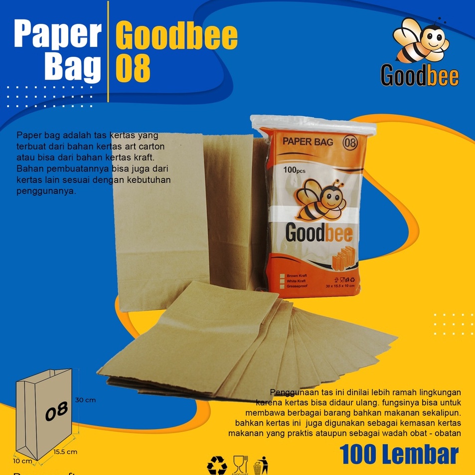 

Goodbee Paper Bag kode 8 Brown Kraft Kantong Kes Goodbee 1pcs