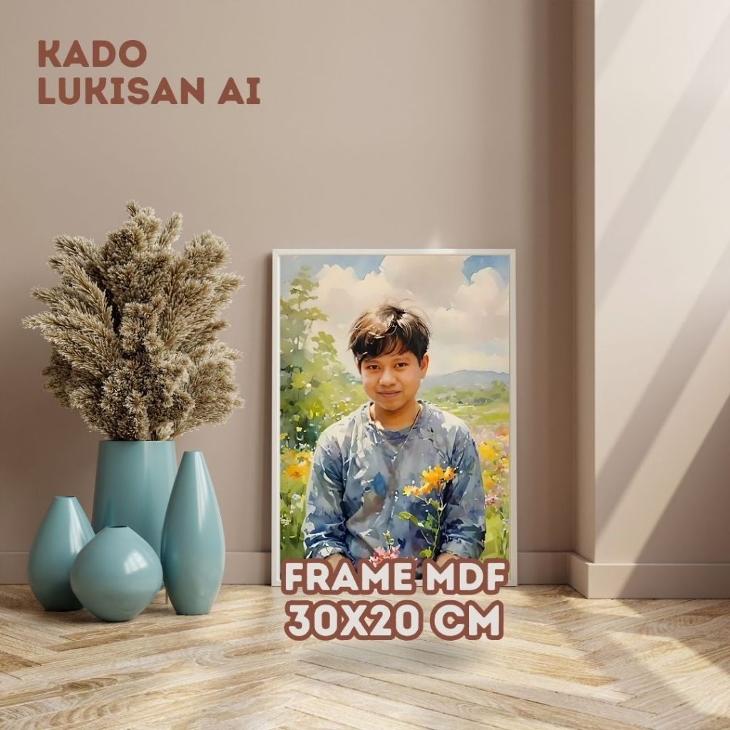 Wall Decor Hadiah Kado Wisuda Lukisan Wajah Artificial Intelligence (AI) + Gratis Cetak Foto ke Fram