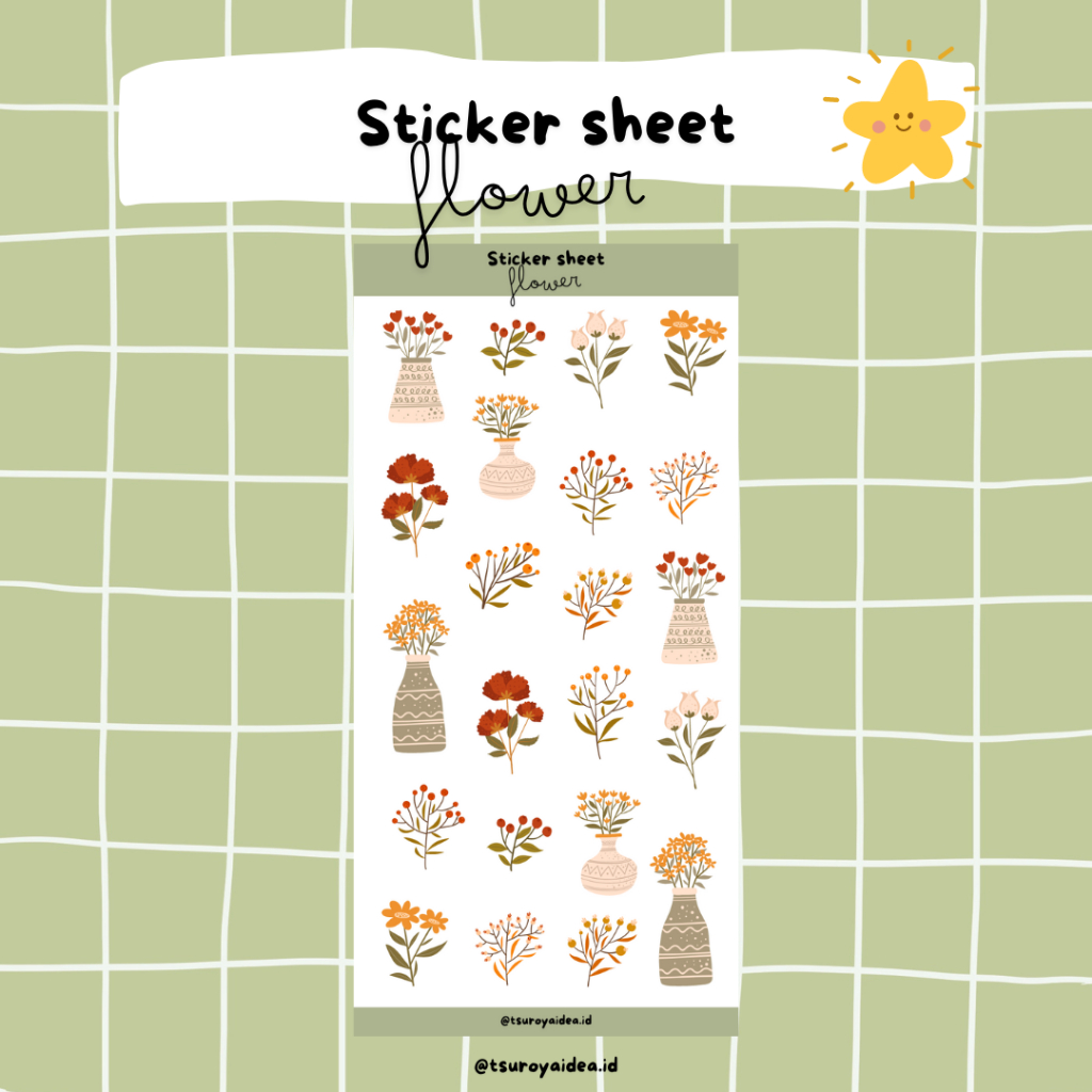 

SS021 - Flower Sticker Sheet, Sticker Journal Lucu Aesthetic