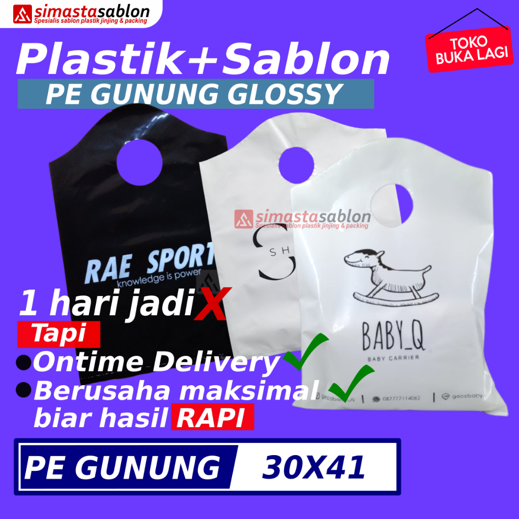 Plastik distro, Plastik Olshop, Kantong Plastik Olshop, Sablon Plastik 30x41cm PE GUNUNG Custom - SI