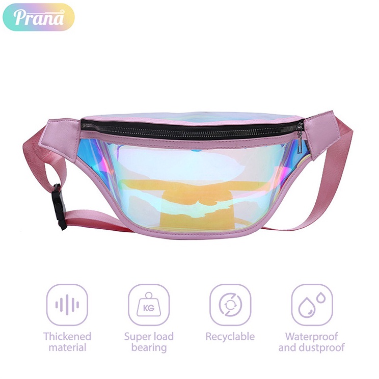 Praktis PRANA Tas Fashion Wanita Waistbag Hologram  Tas Pinggang Model Transparan Waterproof PNFAA55