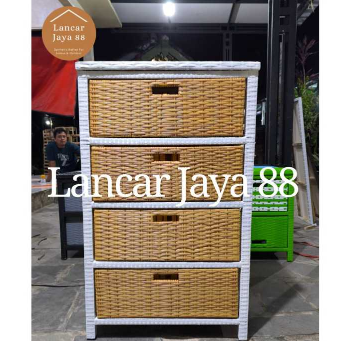 RB Lemari Laci Susun 4 Rotan Sintetis Anti UV