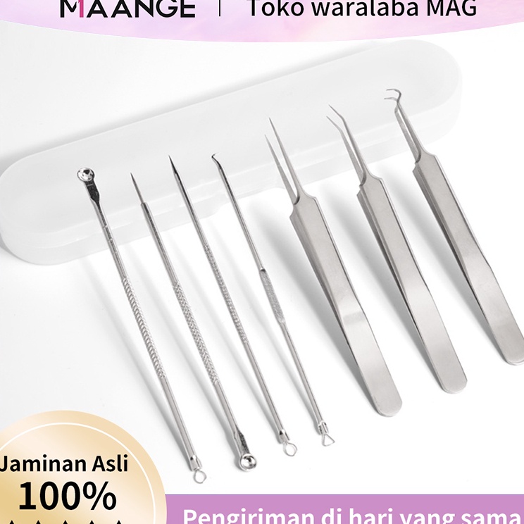 MAANGE 7PcsSet Alat Cabut Komedo Jerawat Pori Jerawat Pinset Komedo Stainlees Steel Dengan Kotak Ala