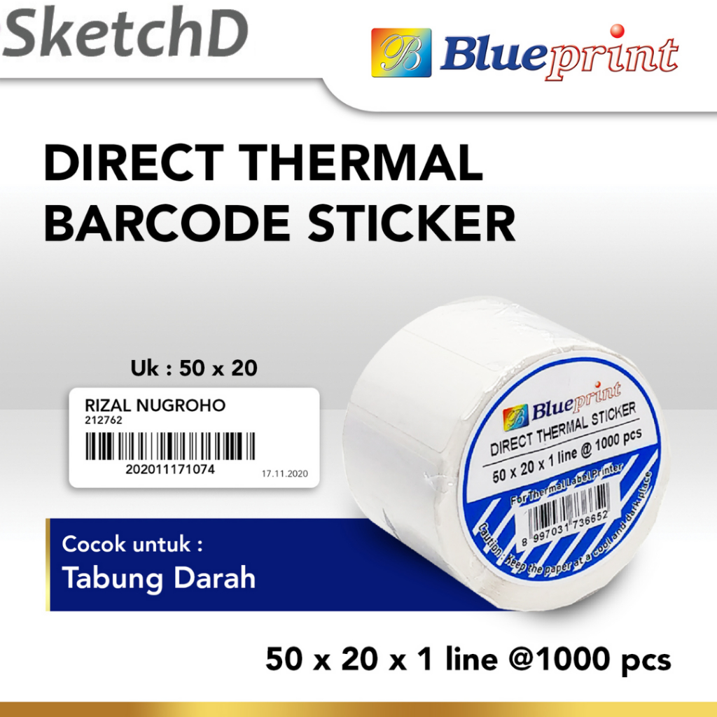 

Stiker Label Barcode Harga Direct Thermal 50 x 20 x 1 @1000 Blueprint Sticker Label Tabung Darah Nama Pasien