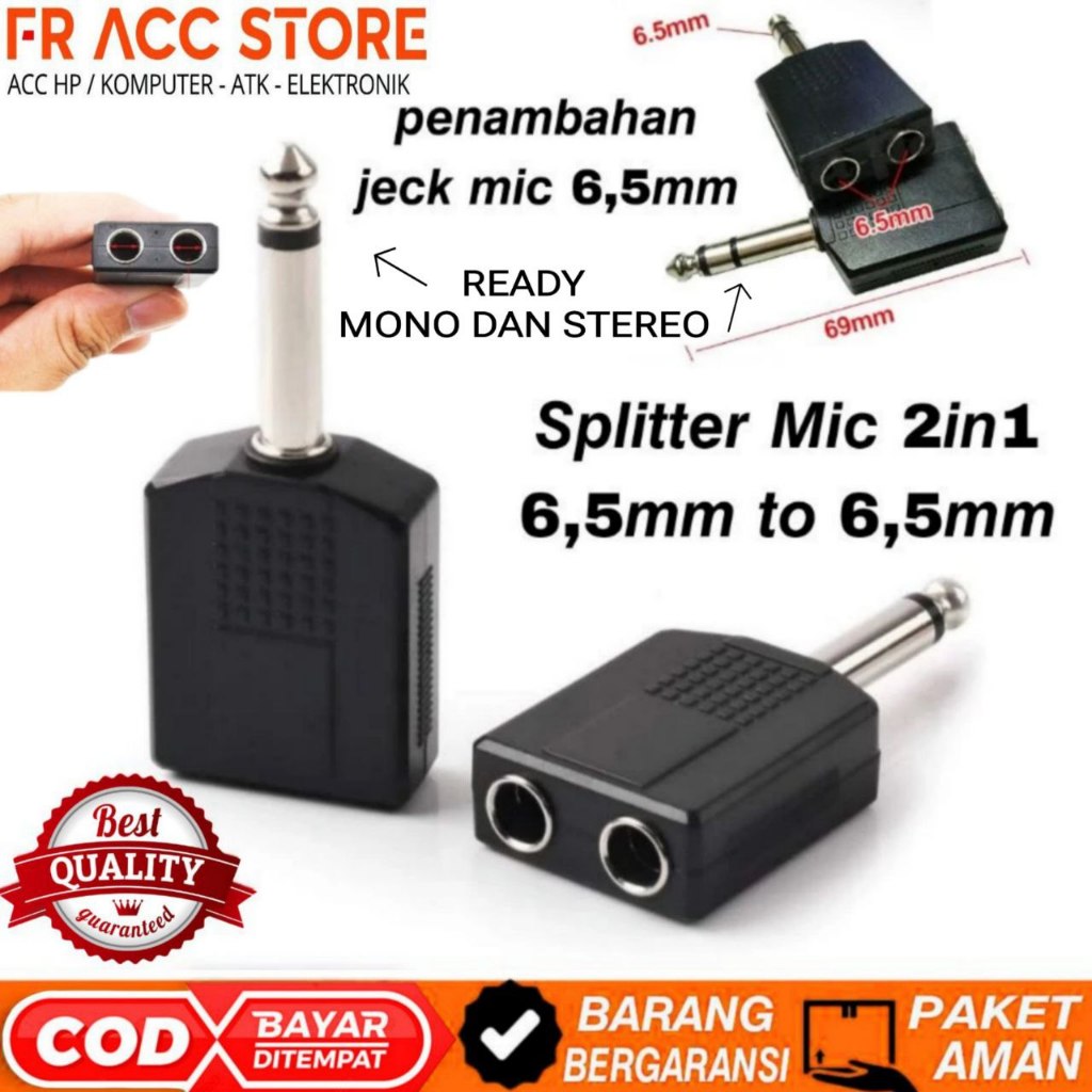 splitter mic 6.5mm Splitter 6,5mm male to 2 female 6,5mm 2IN1 konektor microphone 6,5 mm