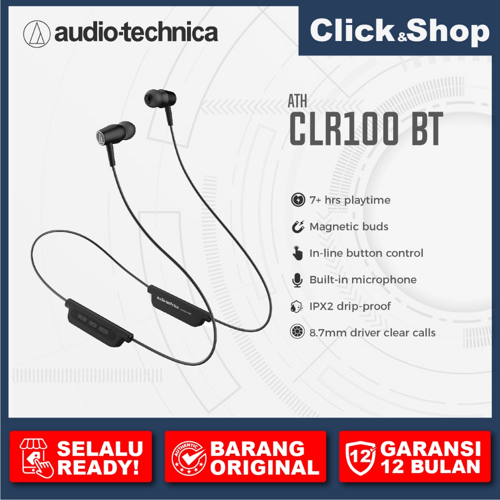 Audio Technica Earphones ATH-CLR100BT ATH CLR 100 BT CLR100 BT In Ear Wireless Bluetooth Headphones 