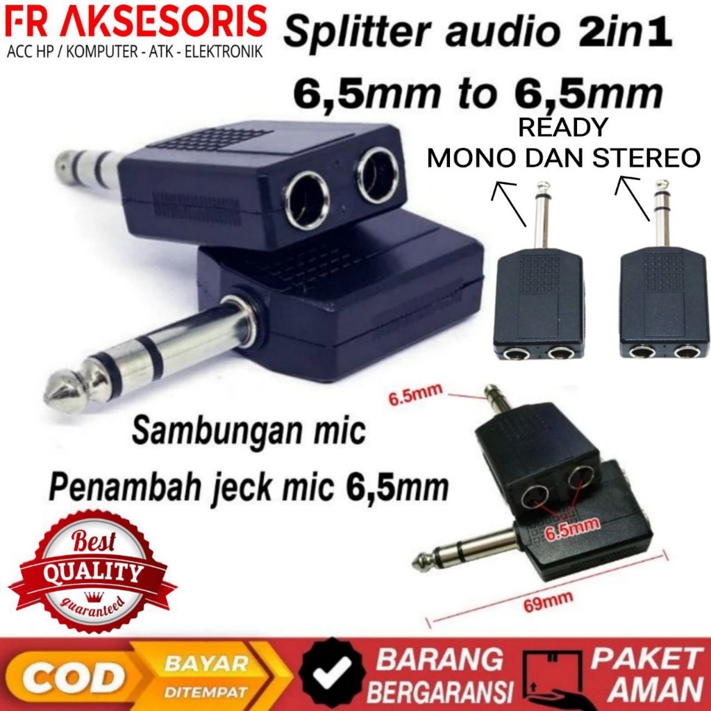 splitter mic 6.5mm Splitter 6,5mm male to 2 female 6,5mm konektor microphone 6,5 mm