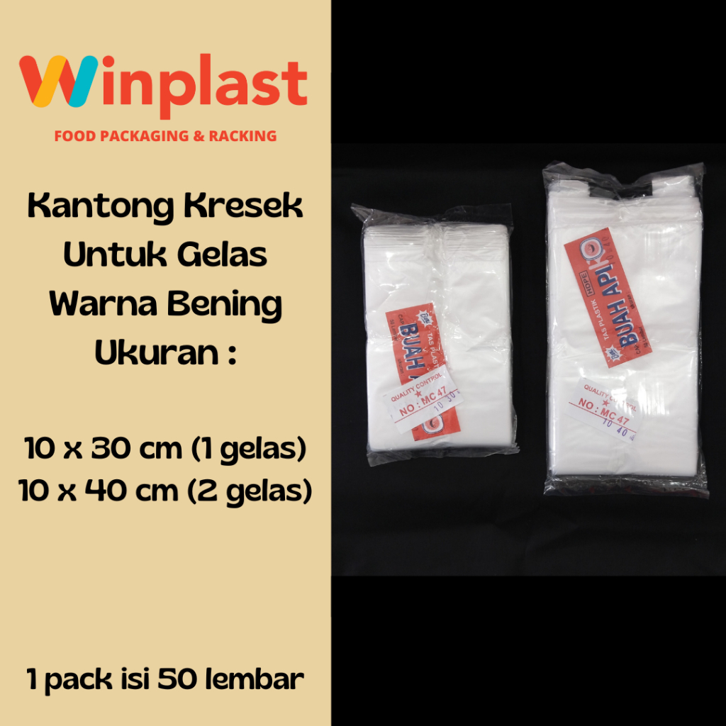 Kantong Plastik / Kresek PE Bening Untuk Gelas / Cup 1 gelas & 2 Gelas isi 50 pcs