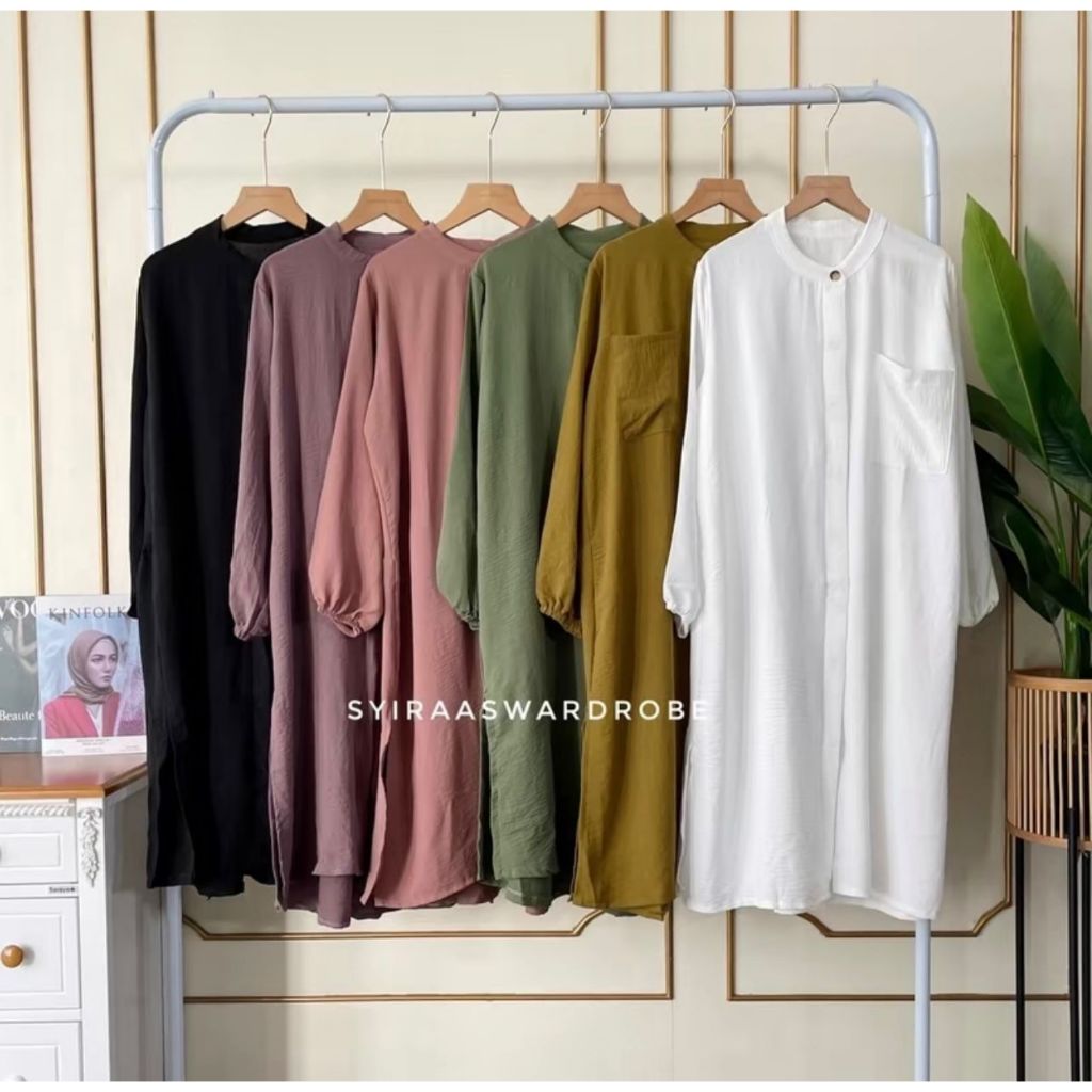Afika Tunik Tunik Wanita Terbaru Crinkle Jumbo Full Kancing Depan Busui Tangan Karet