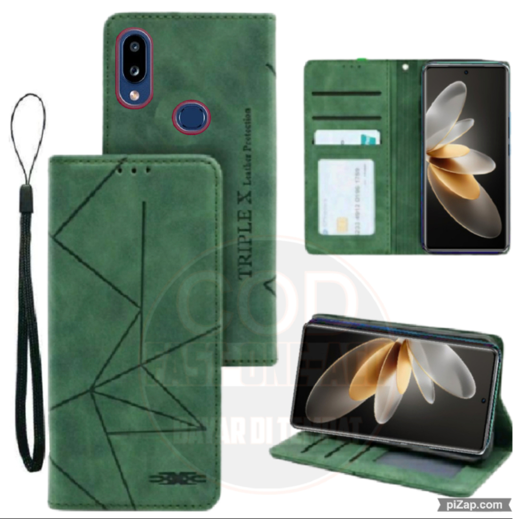 CASE HP SAMSUNG A10S - CASING DOMPET MOTIF -FLIP COVER LEATHER-SARUNG HP