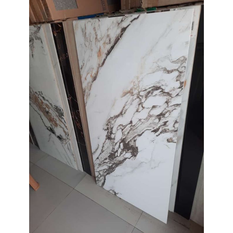 Granit keramik lantai putih motip marmer uk 60x120 , custom ukuran list, plin