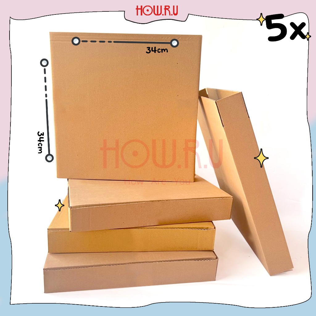 

HRU | 5pcs - Kardus Polos Ukuran 34 x 34 x 5 cm / Box Karton / Dus Packing