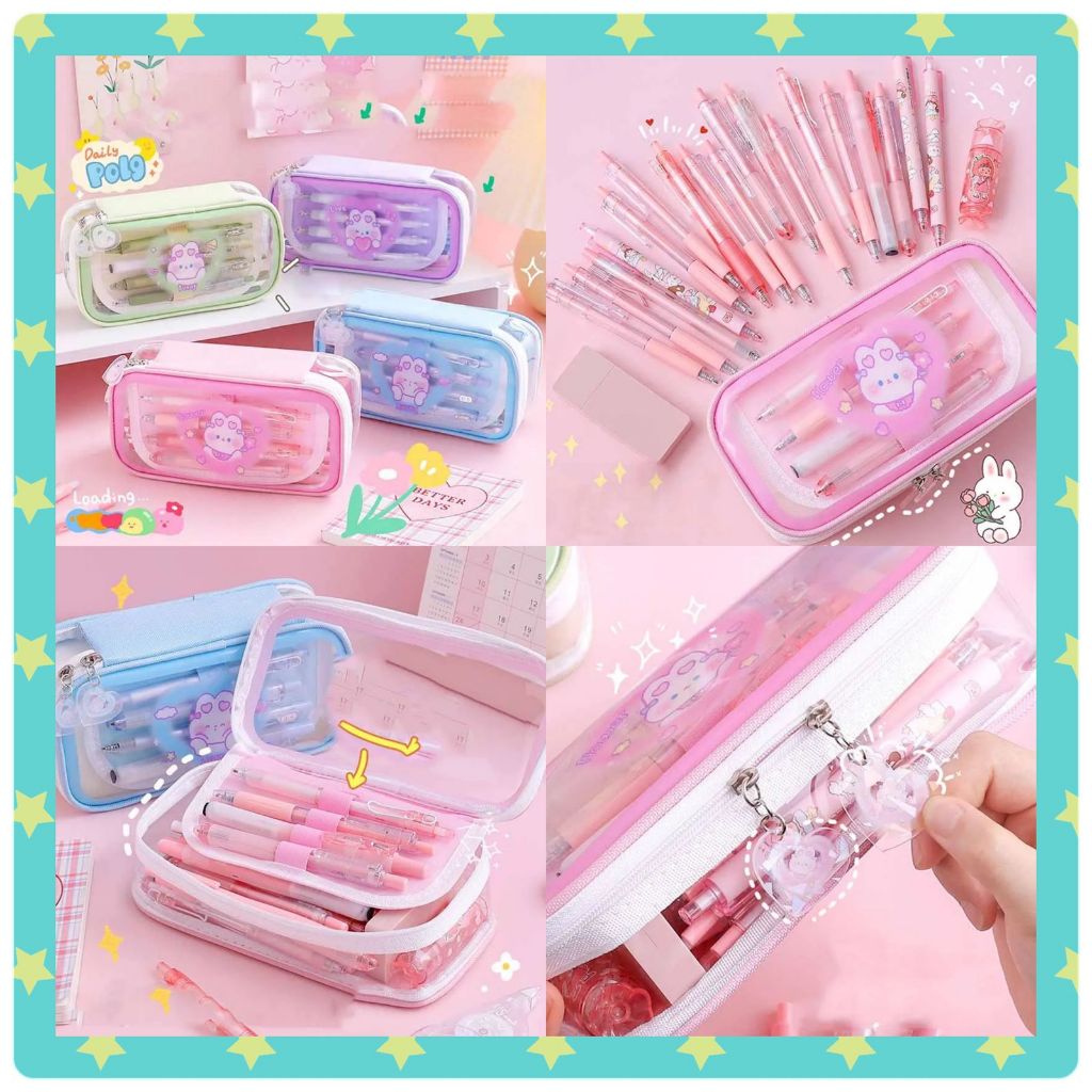 

[KKS] ST001 Pencil Case Transparan , Kotak Pensil Kapasitas Besar , Tas Tempat Alat Tulis Sekolah