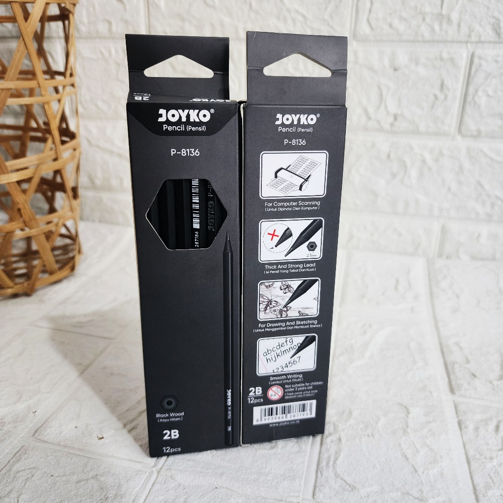 

PENCIL PENSIL 2B JOYKO P-8136 1 BOX ISI 12 PCS BLACK WOOD
