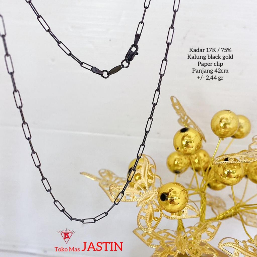 kalung new paperclip black gold kadar 17k/750