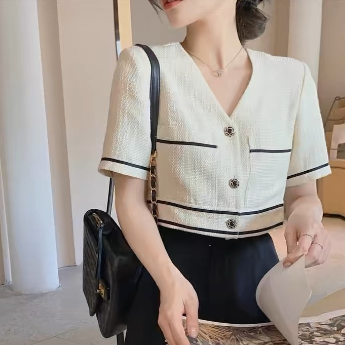 Mine Co Rachel Crop Blazer Tweed Korea Import Premium Casual Blouse Kantor Bahan Tebal Wanita Lengan