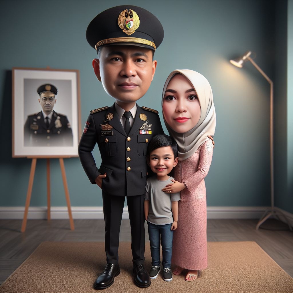 Karikatur Photo Keluarga Polisi AI (Untuk Kado/ Souvenir)