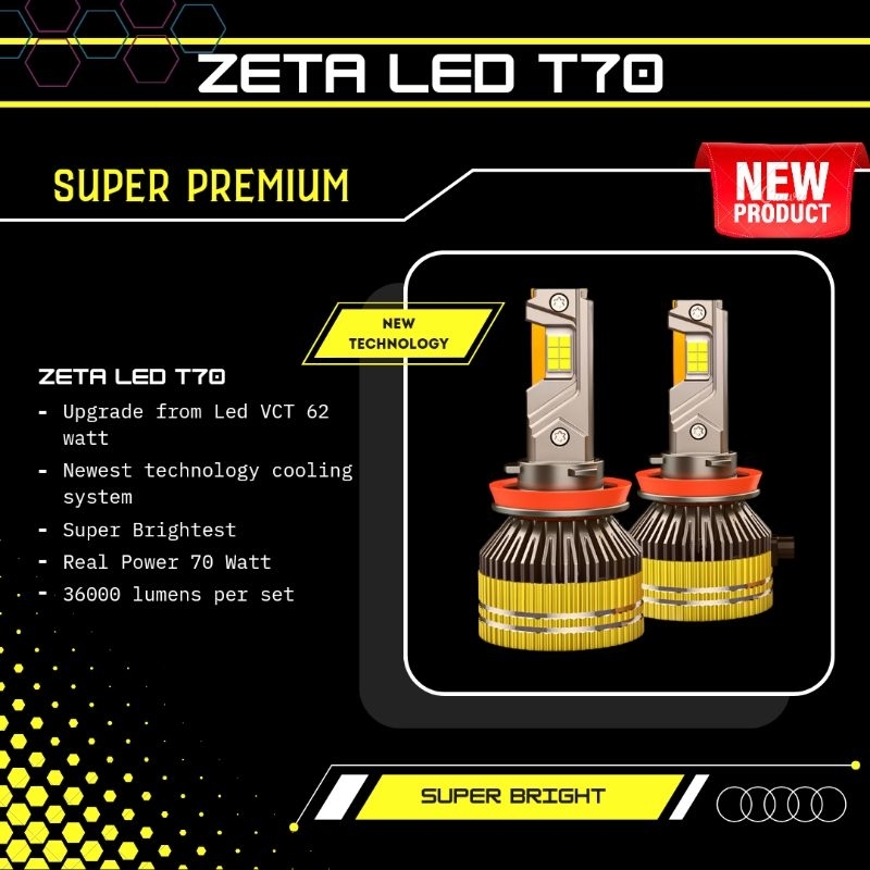 Zeta Led T70 Super Premium 70 Watt H1 H7 H8 H9 H11 H16 HB3 HB4 HIR2 Super Canbus
