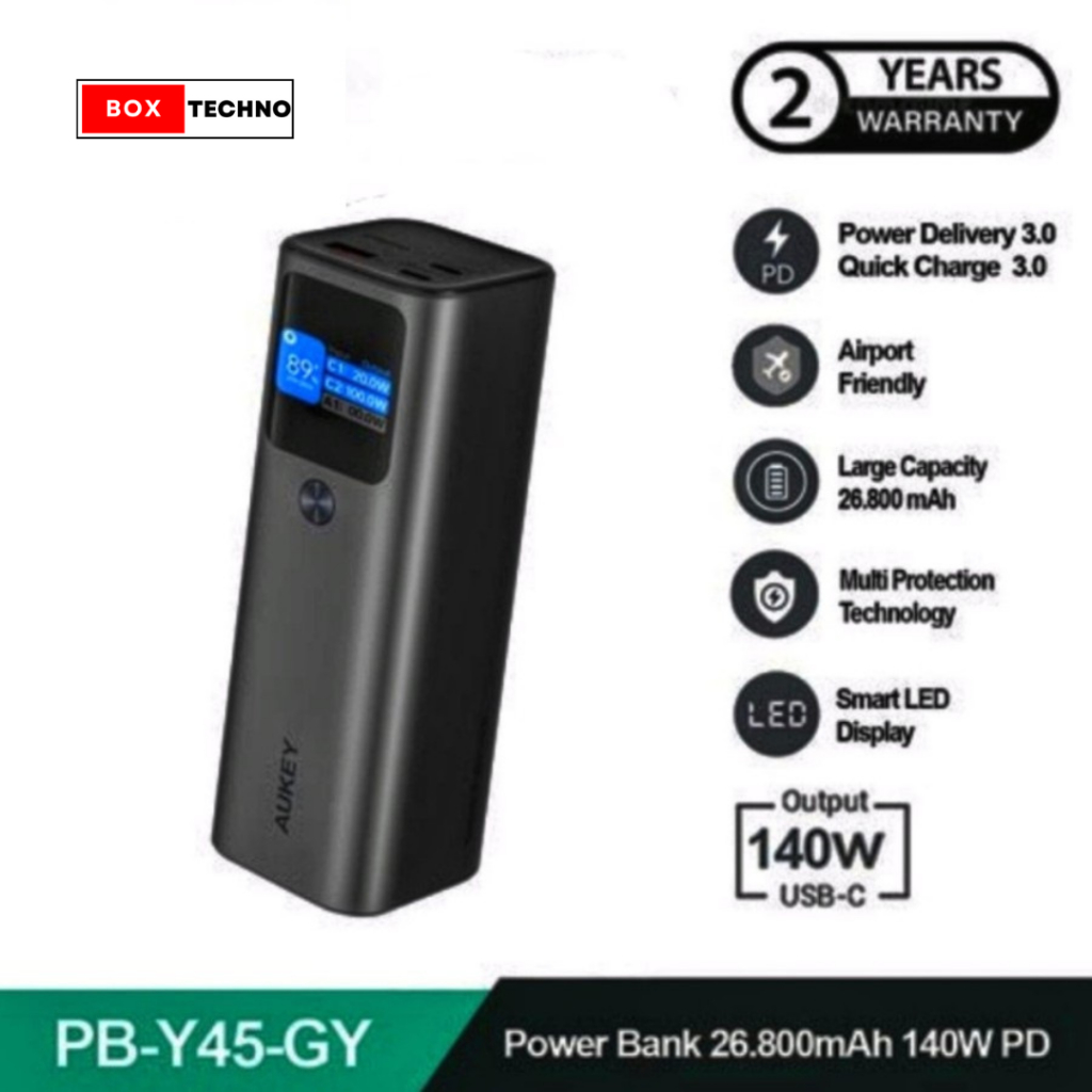 Powerbank AUKEY 26800mah PB-Y45-GY USB C 140W SUPER VOOC PD 3.1 PPS