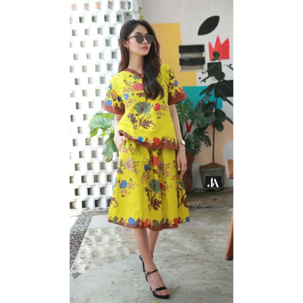Fairyrozi Batik One Set Rok Pendek Setelan Santai Wanita Kembang Mekar Premium Allsize