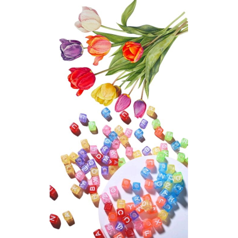 Murah Meriah Manik Manik Huruf Gliter Bulat Transparan Mote Huruf Abjad Uk 10mm Bahan Kerajinan DIY