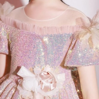 gaun pesta anak  rose gold berkilau karena lampu / gaun pesta anak 1 warna rose gold / cosku