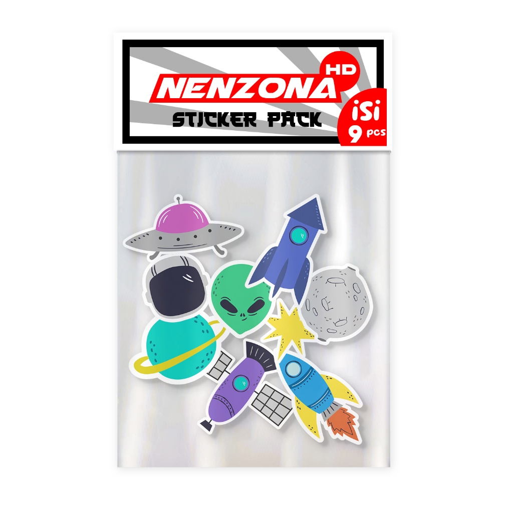 

NenzonaHD Sticker Pack - Alien and Space Luar Angkasa isi 9 pcs Stiker Vinyl Water Proof