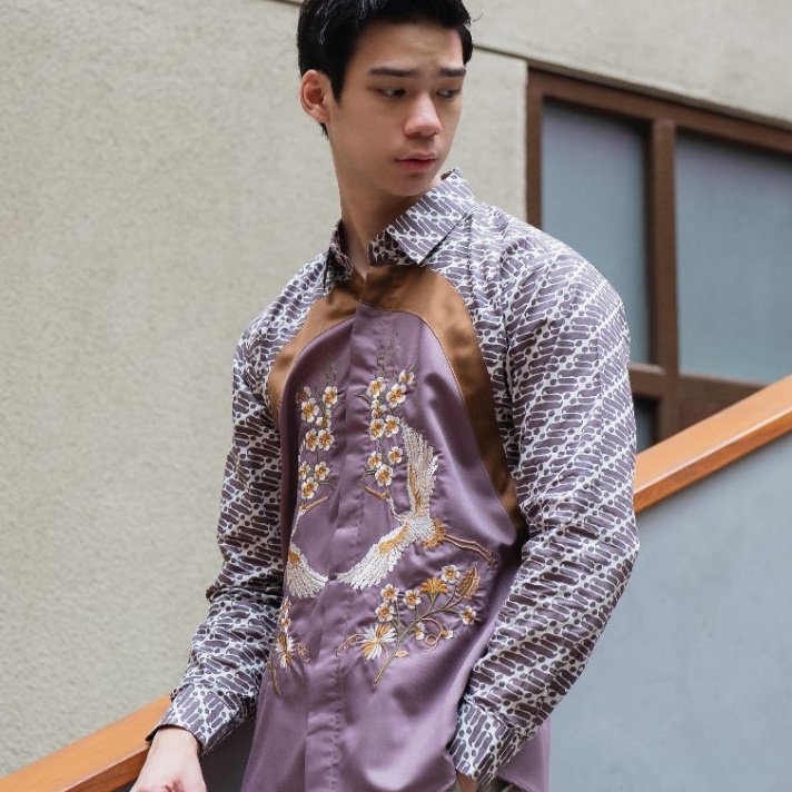 Kemeja Batik Bordir Pria NUCID Manuk 5 Dusty Purple