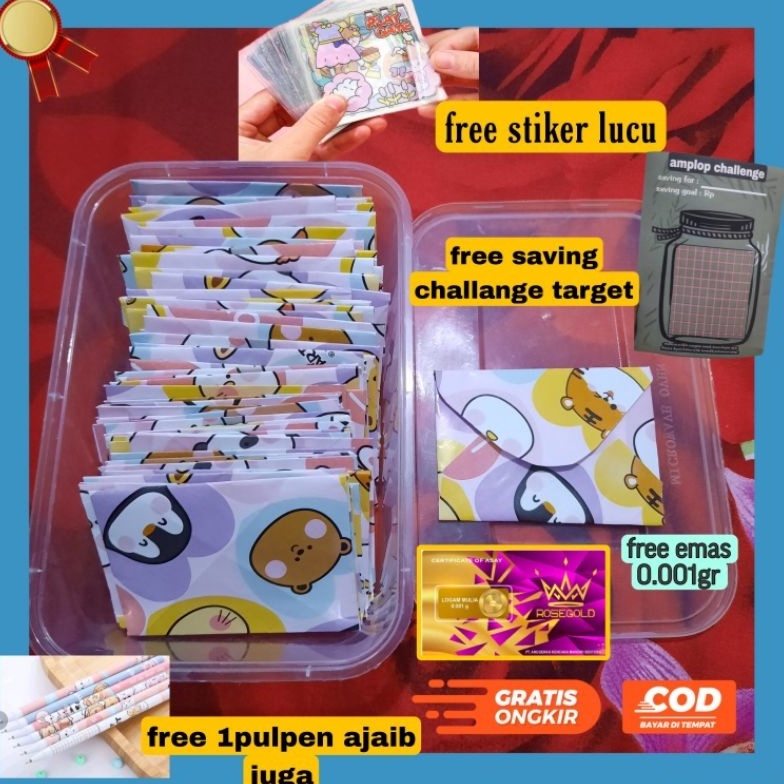 

ART H1F9 saving challance 1 amplop amplop mini free box dan stiker amplop target menabung