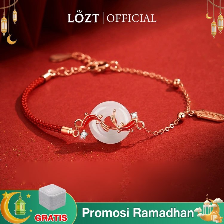 【Toko resmi】LOZT Gelang Batu Giok Gelang Merah Cina gelang keberuntungan Gelang Ikan Koi Liontin Het