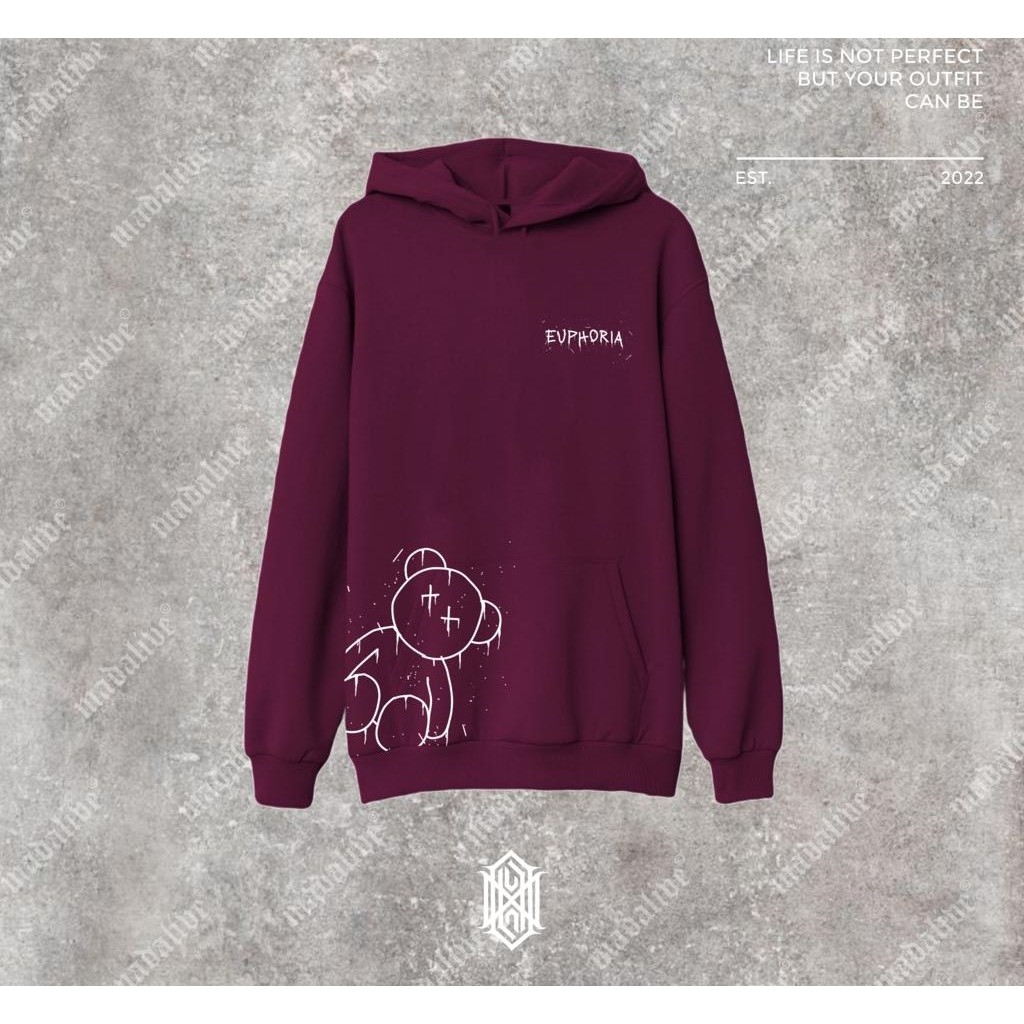 Hoodie Sablon Euphoria Maroon Unisex