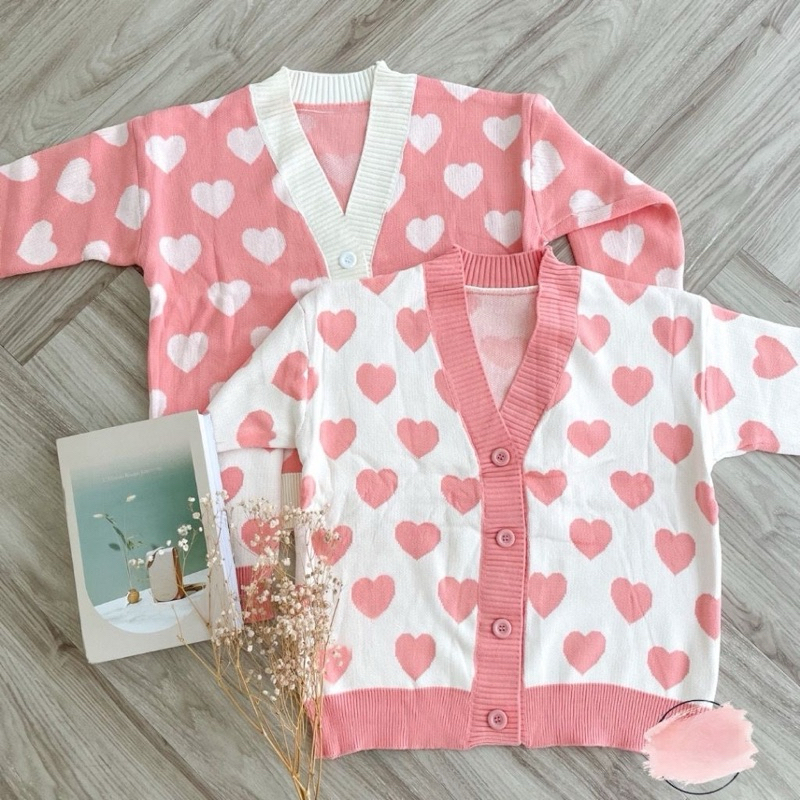 Cardigan Rajut Manis Korea Mantel Pakaian Rajut Wanita Gaya Sweter Gambar Hati Korea Longgar Wanita 