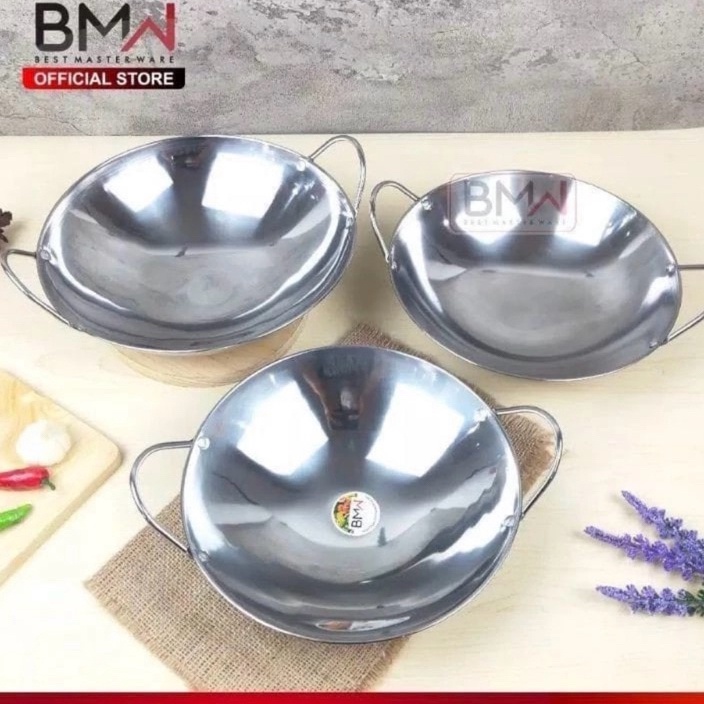 Wajan Mini Stainless steel BMW  Wajan Penggorengan Kuali Mini Wok Pan Katel Bar Stainless Steel Waja