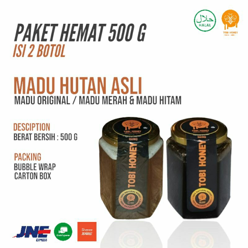 

PAKET MADU HUTAN ASLI / MADU MURNI / MADU TOBI / MADU MERAH / MADU HITAM 500 Gram ISI 2