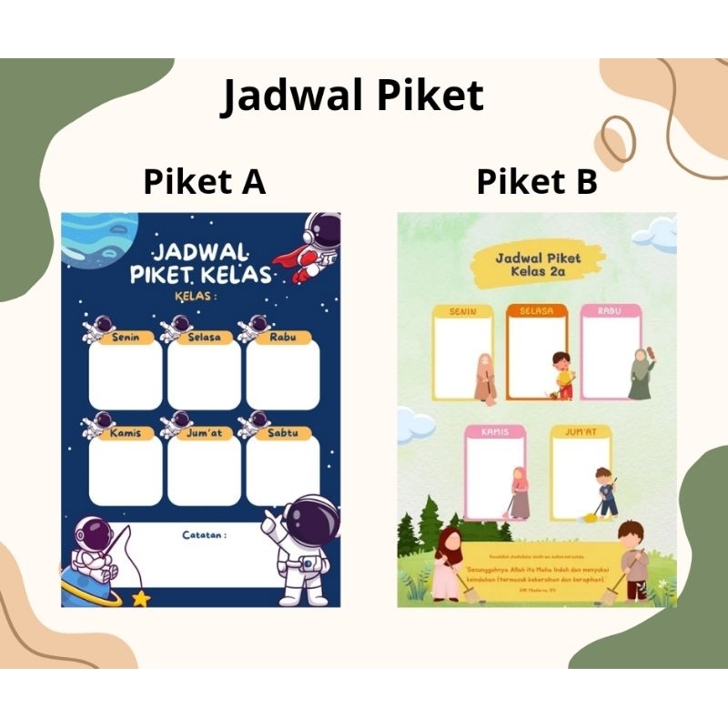 Poster/Jadwal piket/jadwal pelajaran/piket kebersihan/jadwal kelas/Murah